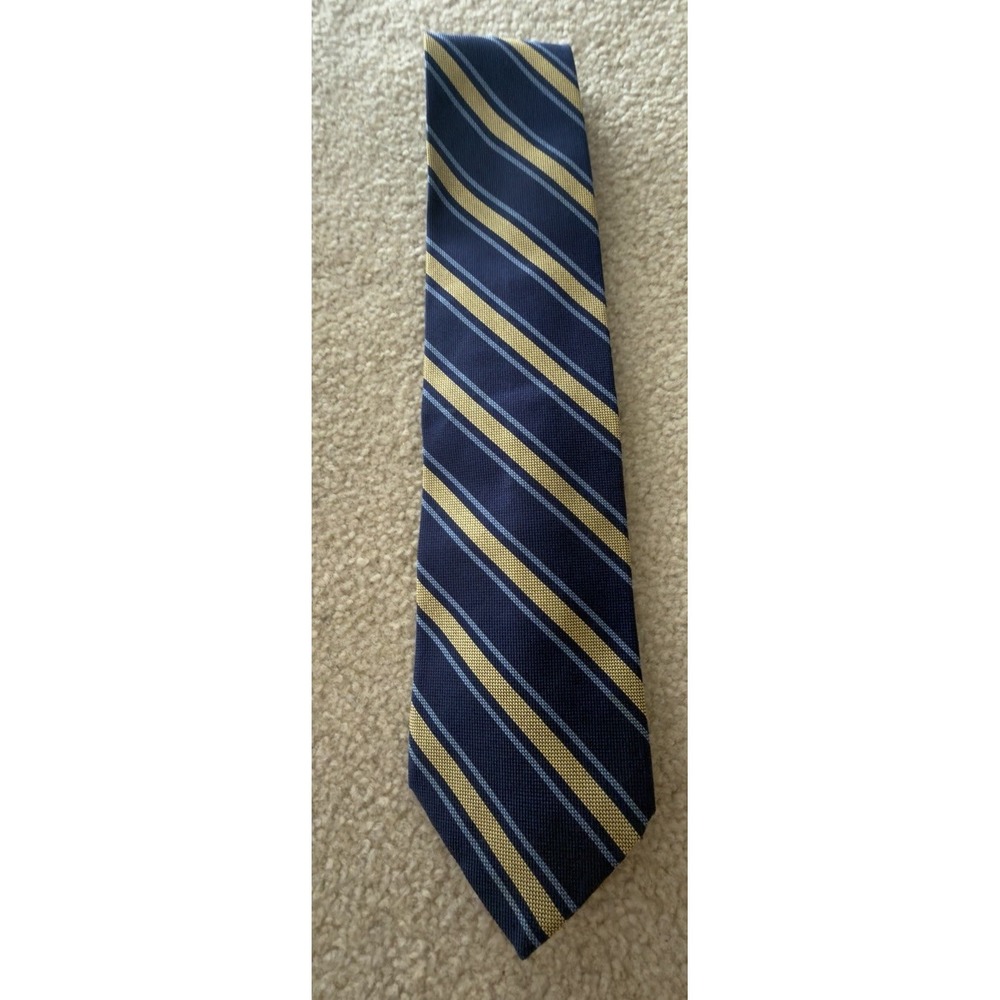 Brooks Brothers Makers Men's Tie Navy Gold Blue Striped Preppy Ivy League Tie - Picture 1 of 3